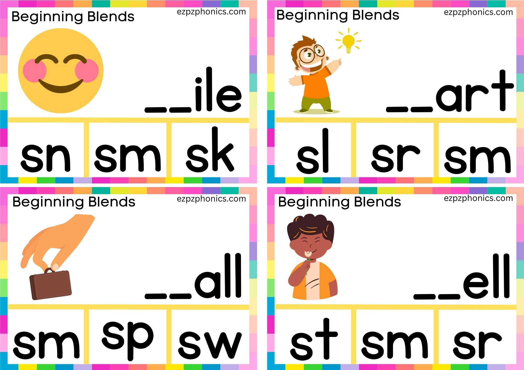 SM Beginning Blends Clip Cards Finish The Words And Clip The Correct Letters Set 1